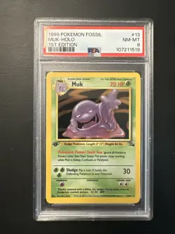 Muk-Holo 1999 Pokemon Fossil #13 1st Edition PSA 8 - Image 1