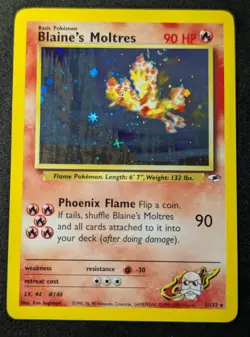 Pokemon TCG Blaine's Moltres Gym Heroes Holo Card 1/132 LP+ SWIRL - Image 1