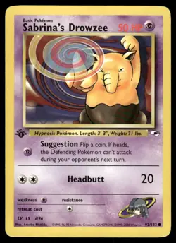 Pokemon Tcg Sabrina's Drowzee [1st Edition] #92 Pokemon Gym Heroes NM - Image 1