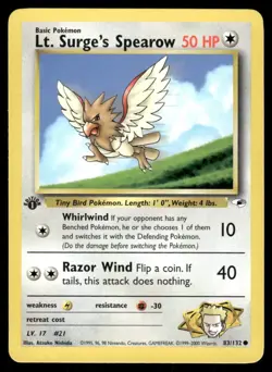 Pokemon Tcg WOTC NM Lt. Surge's Spearow [1st Edition] #83 Gym Heroes - Image 1