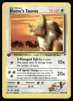 Pokemon Tcg WOTC NM Blaine's Tauros [1st Edition] #64 Gym Heroes - Image 1