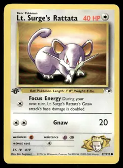 Pokemon Tcg WOTC NM Lt. Surge's Rattata [1st Edition] #82 Gym Heroes - Image 1