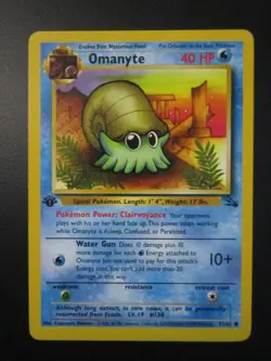 OMANYTE POKEMON CARD 1ST EDITION 52/62 FOSSIL NON HOLO NEVER PLAYED NM- - Image 1