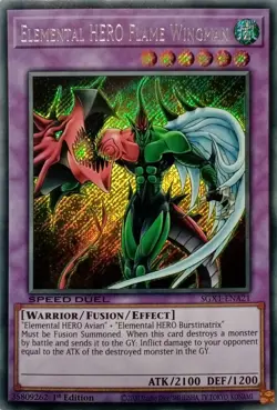 SGX1-ENA21 ELEMENTAL HERO FLAME WINGMAN SECRET RARE 1ST EDITION YuGiOh CARD - Image 1
