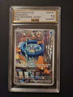 Pokemon Stellar Crown Squirtle 148/142 AGS Gem-MT 10 Full Holo Secret Rare 2024 - Image 1