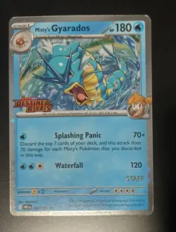 Pokemon Destined Rivals Mistys Gyarados Stamped STAFF 049/182 - Image 1