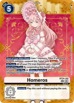 Digimon BT24 Time Stranger Bt24-102 Homeros Secret Rare Foil Card - Image 1