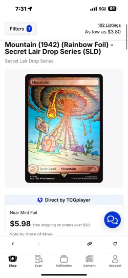 Magic: The Gathering Secret Lair Drop NM SpongeBob Rainbow Foil Mountain (1942) - Image 1