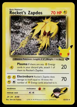 Pokemon Card - Rocket's Zapdos Celebrations Classic Collection 15/132 Holo - Image 1