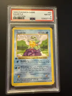 1999 Pokemon Base Set 1st Edition #63 Squirtle PSA 8 - Image 1