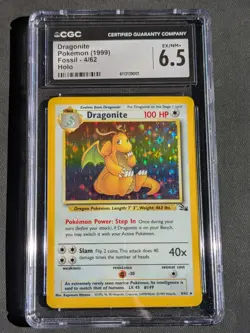Dragonite Fossil 4/62 Holo Rare Unlimited Pokemon 1999 CGC 6.5 EX/Near Mint+ - Image 1