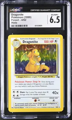 Dragonite Fossil 4/62 Holo Rare Unlimited Pokemon 1999 CGC 6.5 EX/Near Mint+ - Image 3
