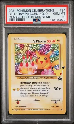 Birthday Pikachu Holo 24 Celebrations Classic Collection Pokemon PSA 10 *978 - Image 1