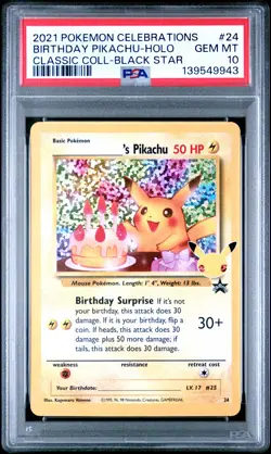 Birthday Pikachu Holo 24 Celebrations Classic Collection Pokemon PSA 10 *943 - Image 1