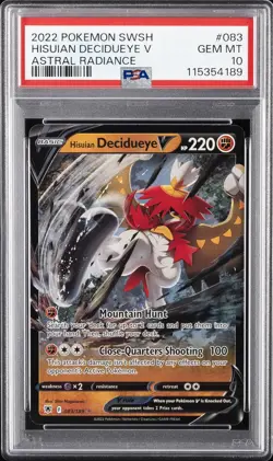 2022 POKEMON SWORD & SHIELD ASTRAL RADIANCE #083 HISUIAN DECIDUEYE V PSA 10 - Image 1