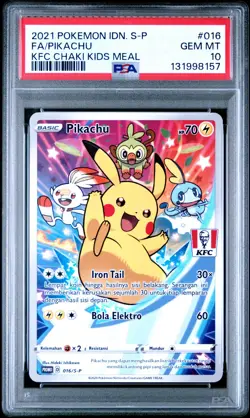 2021 POKEMON INDONESIAN S PROMO KFC CHAKI KIDS MEAL FULL ART/PIKACHU PSA 10 - Image 1