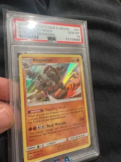 2017 Pokemon Sun & Moon 67 Rhyperior Holo Burning Shadows PSA 10 ! Population 8 - Image 2