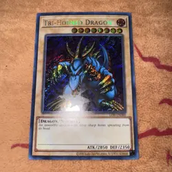 🔥 YUGIOH Tri-Horned Dragon LOB-EN000 SECRET RARE NEAR MINT LEGEND OF BLUE-EYES - Image 1