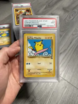 2001 Pokemon Black Star Surfing Pikachu Promo Pokemon League #28 PSA 9 - Image 1