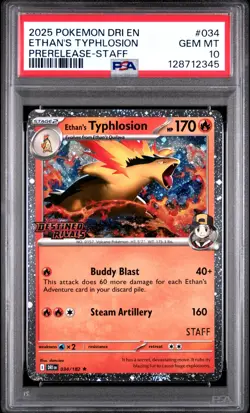 Ethan's Typhlosion STAFF Promo PSA 10 034/182 Destined Rivals Pokemon - Image 1