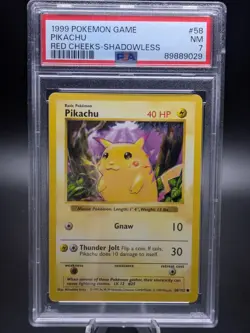 1999 Pokemon Game Pikachu RED CHEEKS - SHADOWLESS 58/102 PSA 7 NM Base Set - Image 1