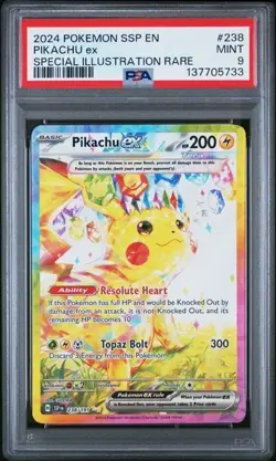 2024 POKEMON SSP EN-SURGING SPARKS SPECIAL ILLUSTRATION RARE PIKACHU EX PSA 9 - Image 1