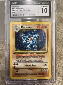 Pokemon TCG Machamp Holo Rare 1st Edition Base Set 8/102 CGC Gem Mint 10 Card - Image 1
