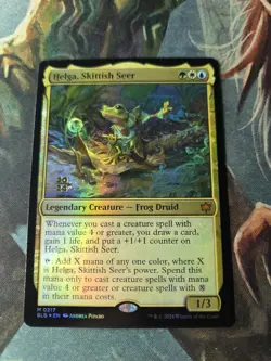 Helga, Skittish Seer FOIL 217 NM MTG Bloomburrow Mythic Prerelease Promo - Image 2