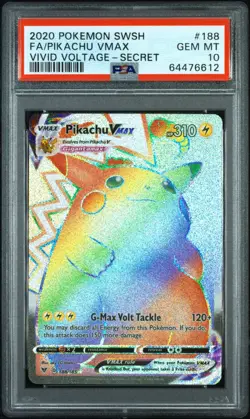POKEMON PIKACHU VMAX VIVID VOLTAGE RAINBOW SECRET FULL ART #188 188/185 PSA 10 - Image 1