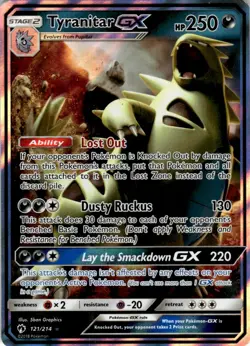 2018 Pokemon Sun & Moon Lost Thunder Holo NM-MT Tyranitar-GX Stage 2/Rare #121 - Image 1