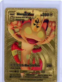 Pokemon Gold Foil Fan Art Card MEOWTH Vmax 300HP SWSH005 - Image 1