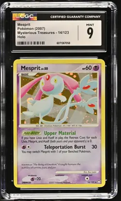 CGC 9 MINT Mesprit 2007 Mysterious Treasures 14/123 Holo SWIRL Pokemon Card - Image 1