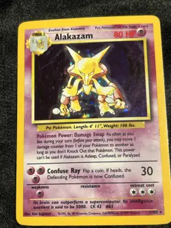 1999 Pokemon TCG Alakazam Base Set Holo Unlimited Rare Card 1/102 LP/MP (A1) - Image 1