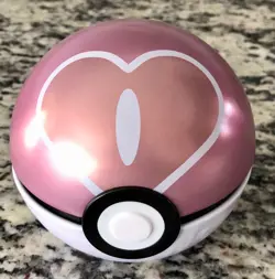 Pokemon Love Ball Tin Pink & White, w/ 50 Mixed Trading Cards - Image 1