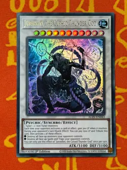 YUGIOH JURAISHIN, THE CURSED THUNDER GOD ULTRA RARE 1ST NM ALIN-EN043 - Image 1