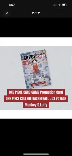 One Piece Monkey.D.Luffy US College Basketball Promo Card PRESALE 2/9 St John's - Image 2