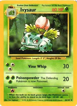 Ivysaur 30/102 Base Set Uncommon 1999 Pokemon Game Card WOTC - Image 1