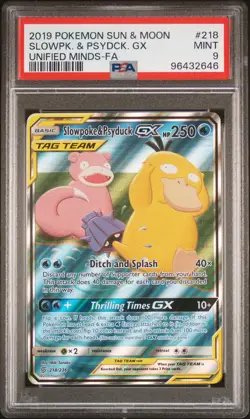 2019 POKEMON SUN & MOON UNIFIED MINDS #218 FULL ART/SLOWPOKE & PSYDUCK GX PSA 9 - Image 1