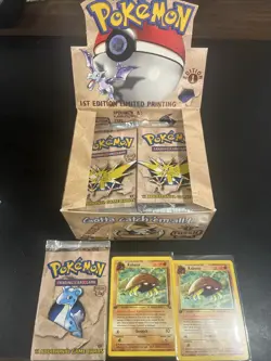 Pokemon 1st Edition Kabuto Fossil NM Pack Fresh Lot 2 Lapras Art Empty Pack - Image 1