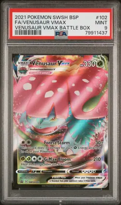 2021 Pokemon SWSH Black Star Promo 102 FA Venusaur VMAX Battle Box PSA 9 - Image 1