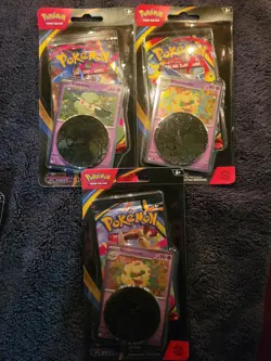 ​3 Sealed Pokemon Phantasmal Flames Blister Packs Cottonee Whimsicott Promo Coin - Image 1
