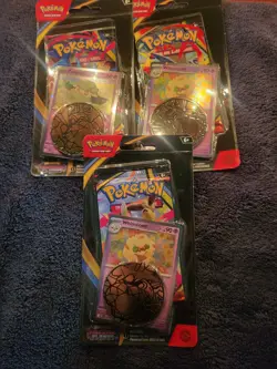 ​3 Sealed Pokemon Phantasmal Flames Blister Packs Cottonee Whimsicott Promo Coin - Image 3