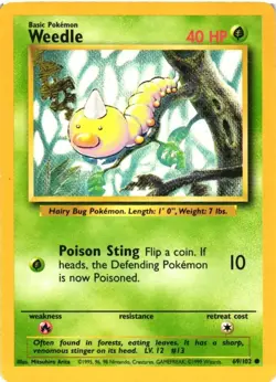 Weedle 69/102 Base Set Common 1999 Pokemon Game Card WOTC - Image 1
