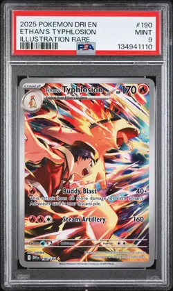 2025 POKEMON DRI EN-DESTINED RIVALS ILLUSTRATION RARE ETHAN'S TYPHLOSION PSA 9 - Image 1