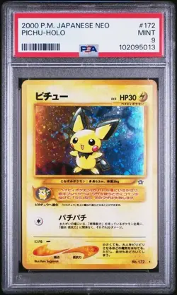2000 POKEMON JAPANESE NEO #172 PICHU-HOLO RARE PSA 9 MINT WITH SWIRL - Image 1
