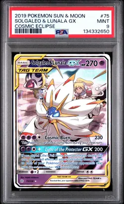 2019 POKEMON SUN & MOON COSMIC ECLIPSE #75 SOLGALEO & LUNALA GX PSA 9 - Image 1
