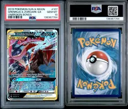 2019 Pokemon Sun & Moon Greninja & Zoroark GX #107 Unbroken Bonds PSA 10 - Image 3
