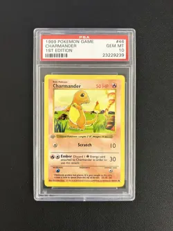Pokemon Charmander Base Set 1st Edition #46 PSA 10 Gem Mint (GREY/GRAY STAMP) - Image 1