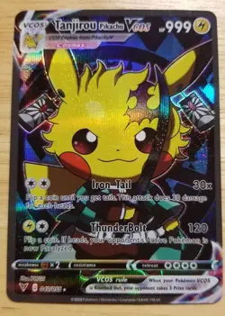 Pikachu Cosplay Tanjiro Kamado, Demon Slayer Pokemon Card Holo Foil Anime - Image 1