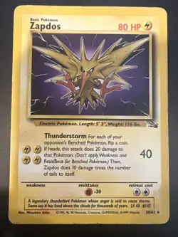 Zapdos 1999 Vintage WotC Regular Rare Fossil Pokemon Card Non Holo 30/62 MP - Image 1